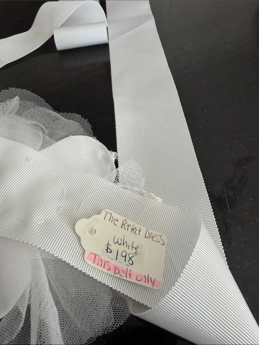 White Floral Satin Ribbon Belt with Rhinestone Accents